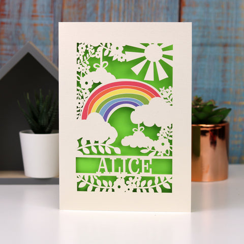 Personalised Papercut Rainbow Card - A6 (small) / Bright Green