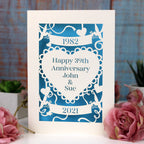 An anniversary card personalised and laser cut. 