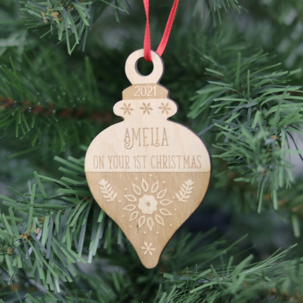 Personalised first Christmas baubles