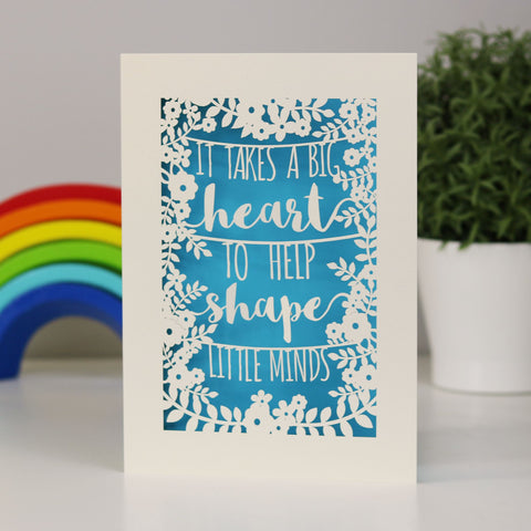 A papercut card for teachers or schools. Laser cut from cream card with a blue paper insert. - A6 / Cream / Peacock Blue