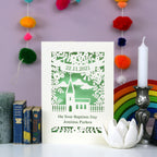 A cream and light green Baptism card, personalised and laser cut