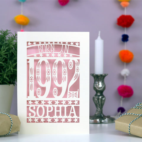 Born in 1992 Birthday Card - Candy Pink