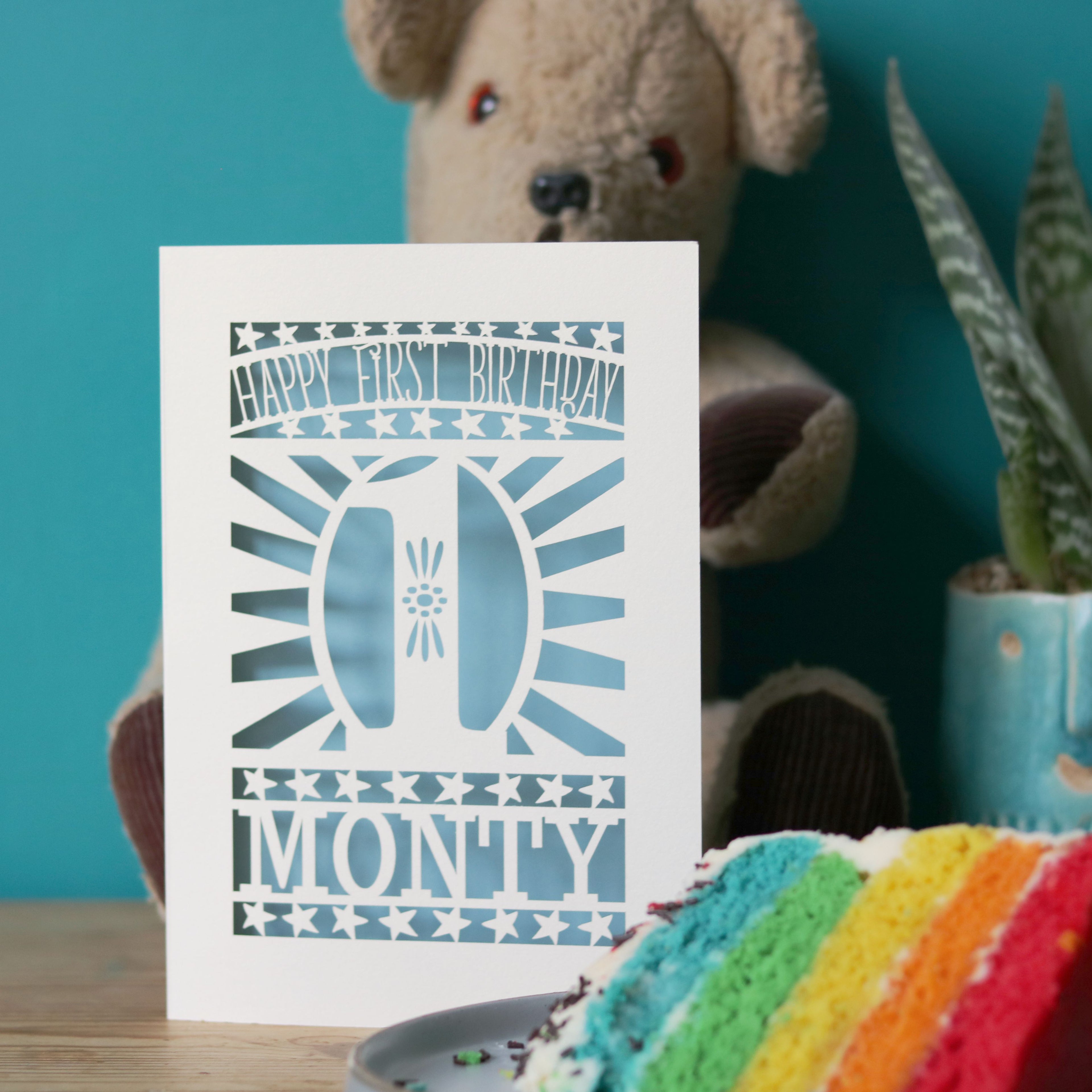 Star First Birthday Personalised Papercut Card