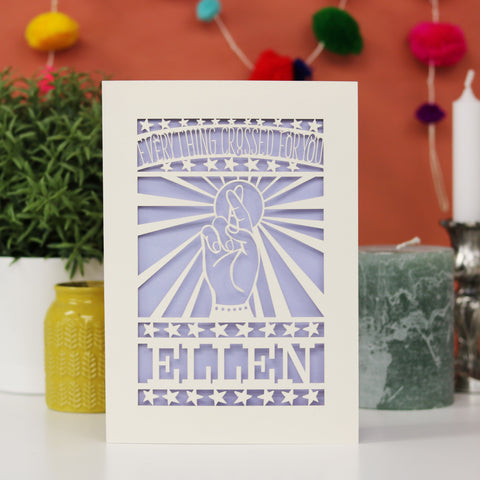Fingers Crossed Personalised Papercut Card - A6 (small) / Lilac