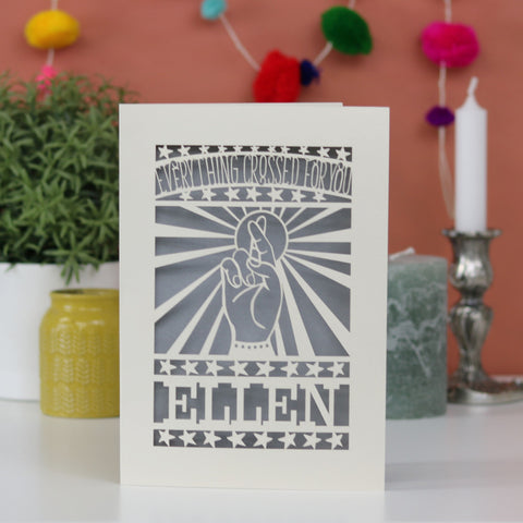 Fingers Crossed Personalised Papercut Card - A6 (small) / Silver