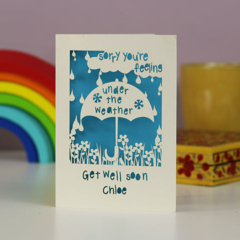 Personalised Get Well Soon Card - A5 / Cream / Peacock Blue