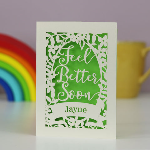 Personalised Papercut Feel Better Soon Cream Card - A6 (small) / Bright Green