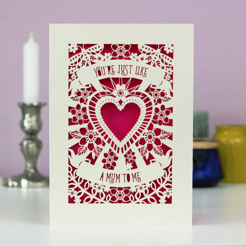 You're Just Like A Mum To Me Papercut Mother's Day Card - A6 (small) / Shocking Pink