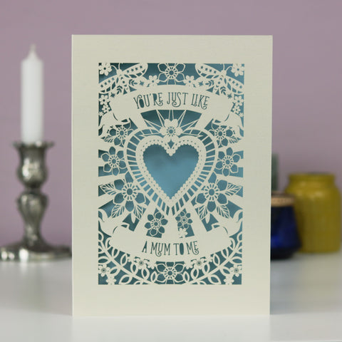 You're Just Like A Mum To Me Papercut Mother's Day Card - A6 (small) / Light Blue