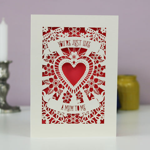 You're Just Like A Mum To Me Papercut Mother's Day Card - A6 (small) / Coral