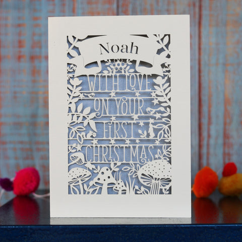 Personalised Woodland First Christmas Papercut Card - A6 (small) / Silver