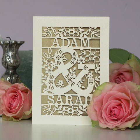 Cut out cards for weddings, anniversary or engagement.  - A5 / Cream / Gold Leaf