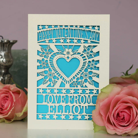 A laser cut Valentine's card  - Peacock Blue / A6 (small)