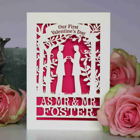 Mr and Mr Personalised Couple First Valentine's Card - A6 (small) / Shocking Pink