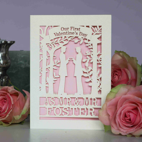 Mr and Mr Personalised Couple First Valentine's Card - A6 (small) / Candy Pink