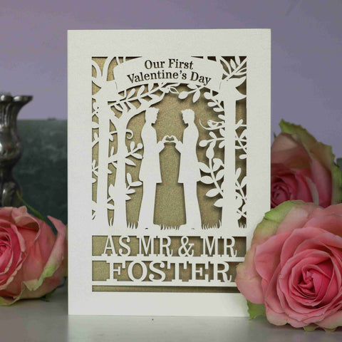 Mr and Mr Personalised Couple First Valentine's Card - A6 (small) / Gold Leaf