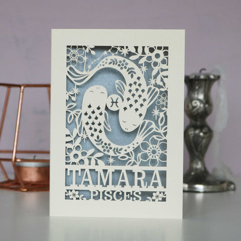 Personalised Pisces Papercut Birthday Card - A6 (small) / Silver