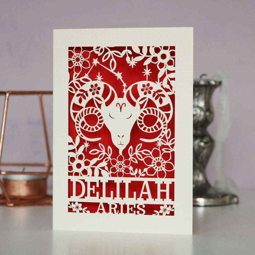 Personalised Aries Papercut Birthday Card