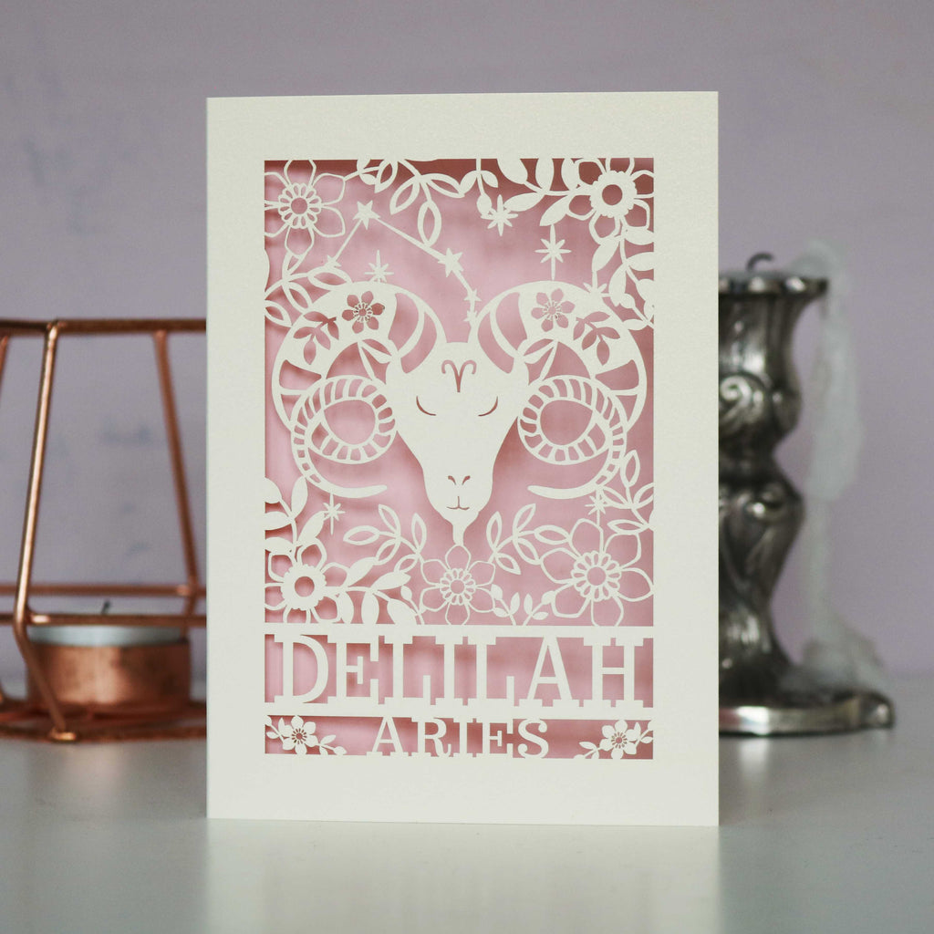 Personalised Aries Papercut Birthday Card