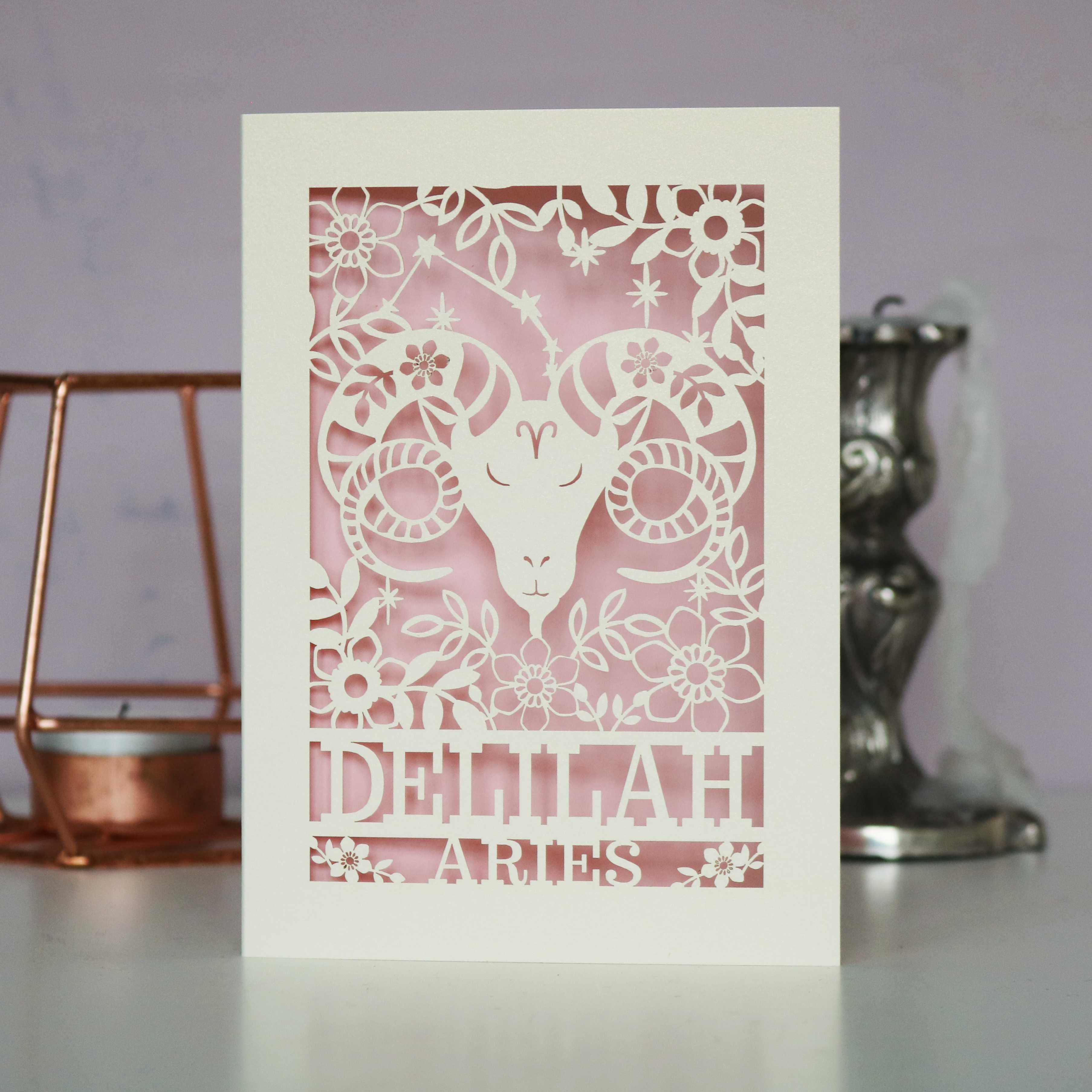 Personalised Aries Papercut Birthday Card