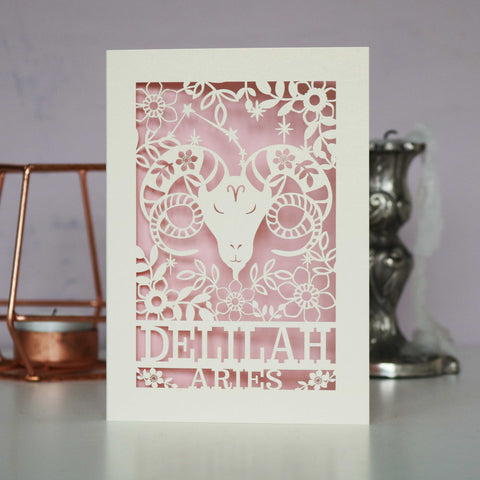 Personalised Aries Papercut Birthday Card - 