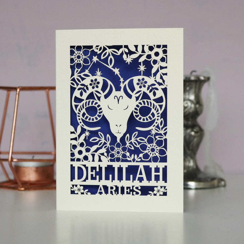 Personalised Aries Papercut Birthday Card