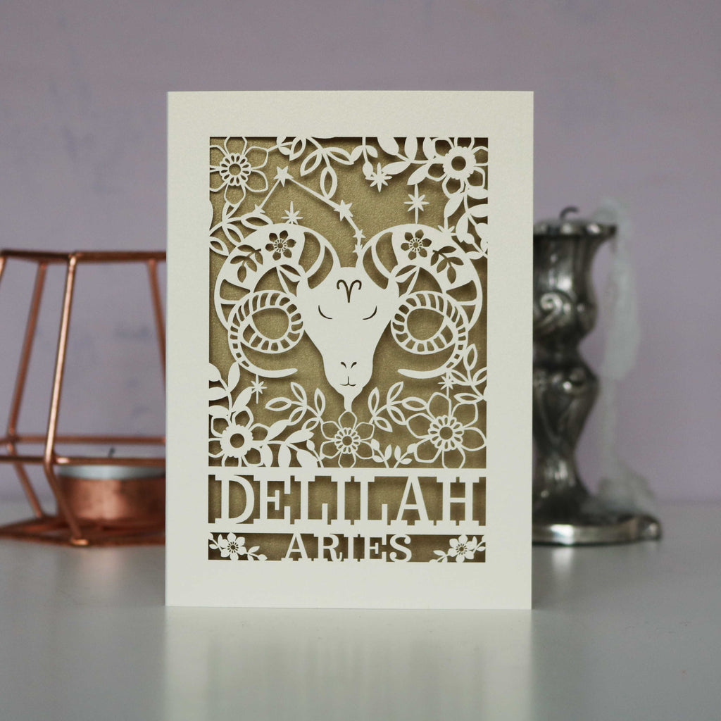 Personalised Aries Papercut Birthday Card