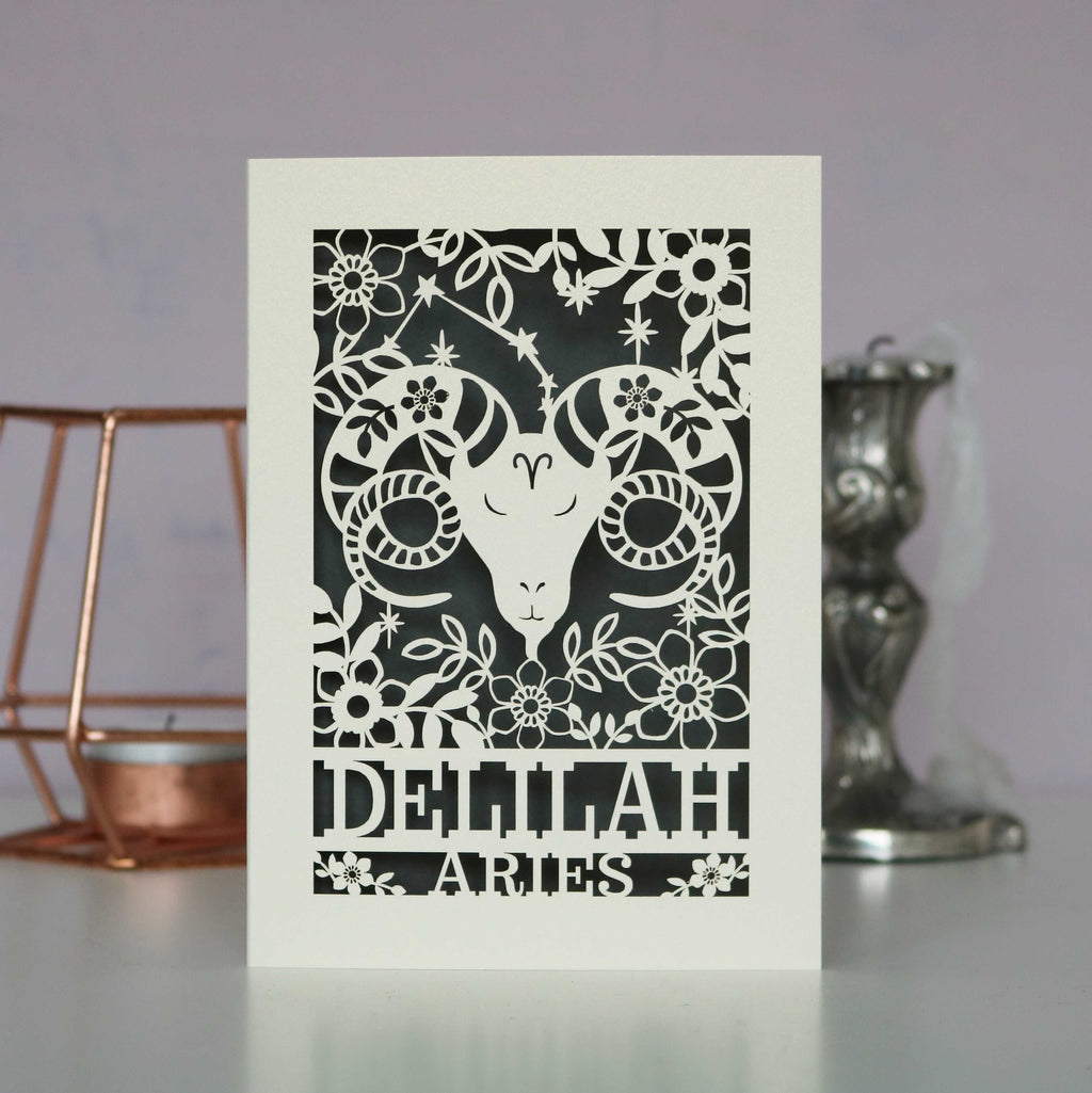 Personalised Aries Papercut Birthday Card