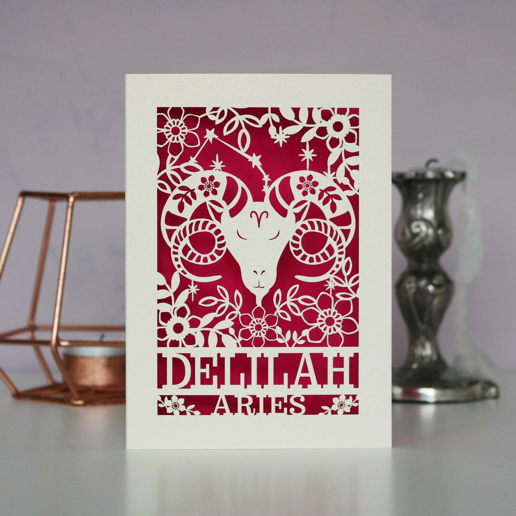 Personalised Aries Papercut Birthday Card
