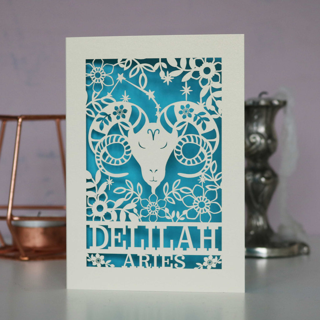 Personalised Aries Papercut Birthday Card
