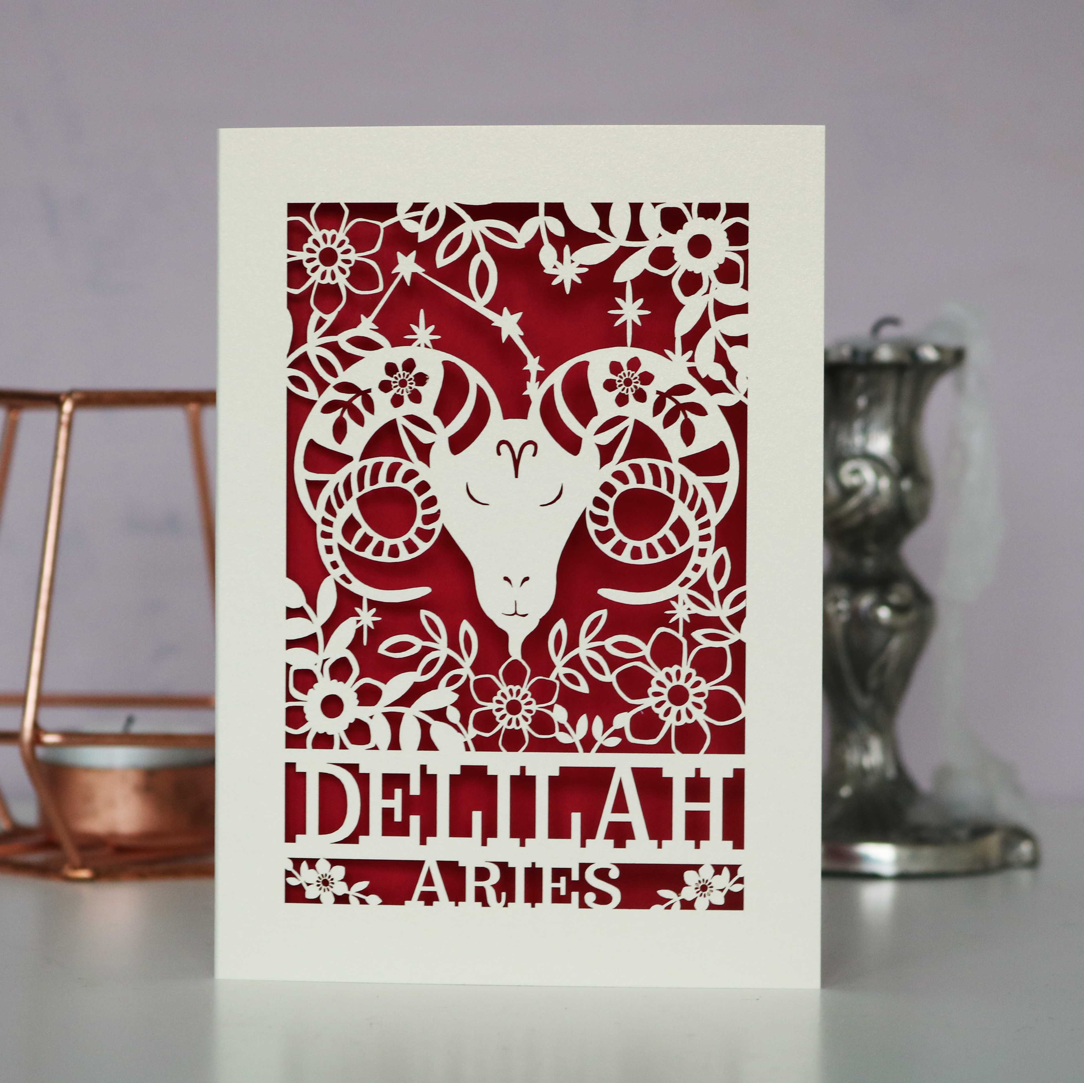 Personalised Aries Papercut Birthday Card