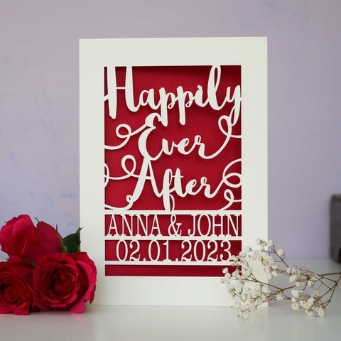 Paper cut wedding cards that say happily ever after - A6 (Small) / Dark Red