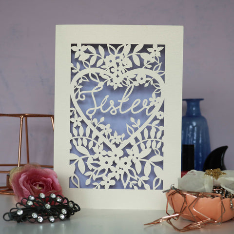 Papercut Sister Card - A6 (small) / Lilac