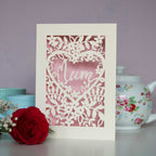 A laser cut "mum" card for Mother's Day