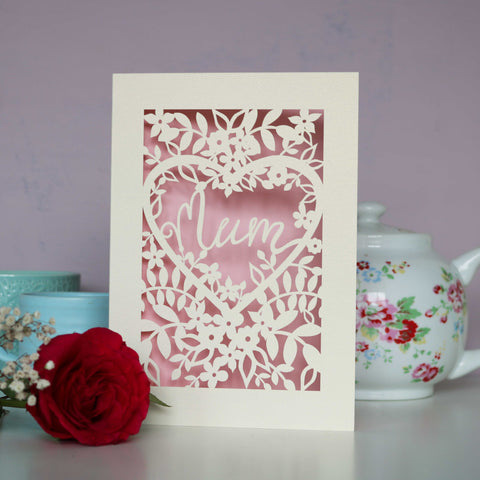 A laser cut "mum" card for Mother's Day - A6 (small) / Candy Pink