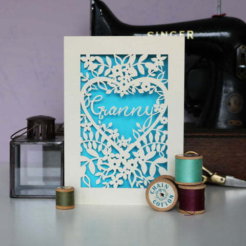 Papercut Granny Card - A6 (small) / Peacock Blue