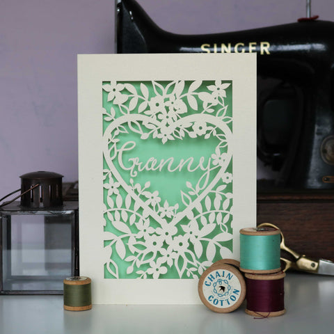 Papercut Granny Card - A6 (small) / Light Green