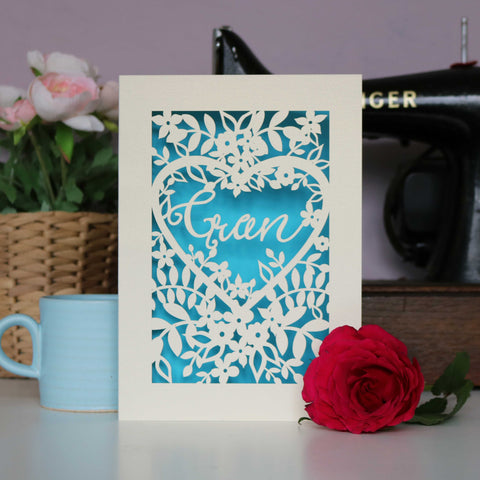 Papercut Gran Card - A6 (small) / Peacock Blue