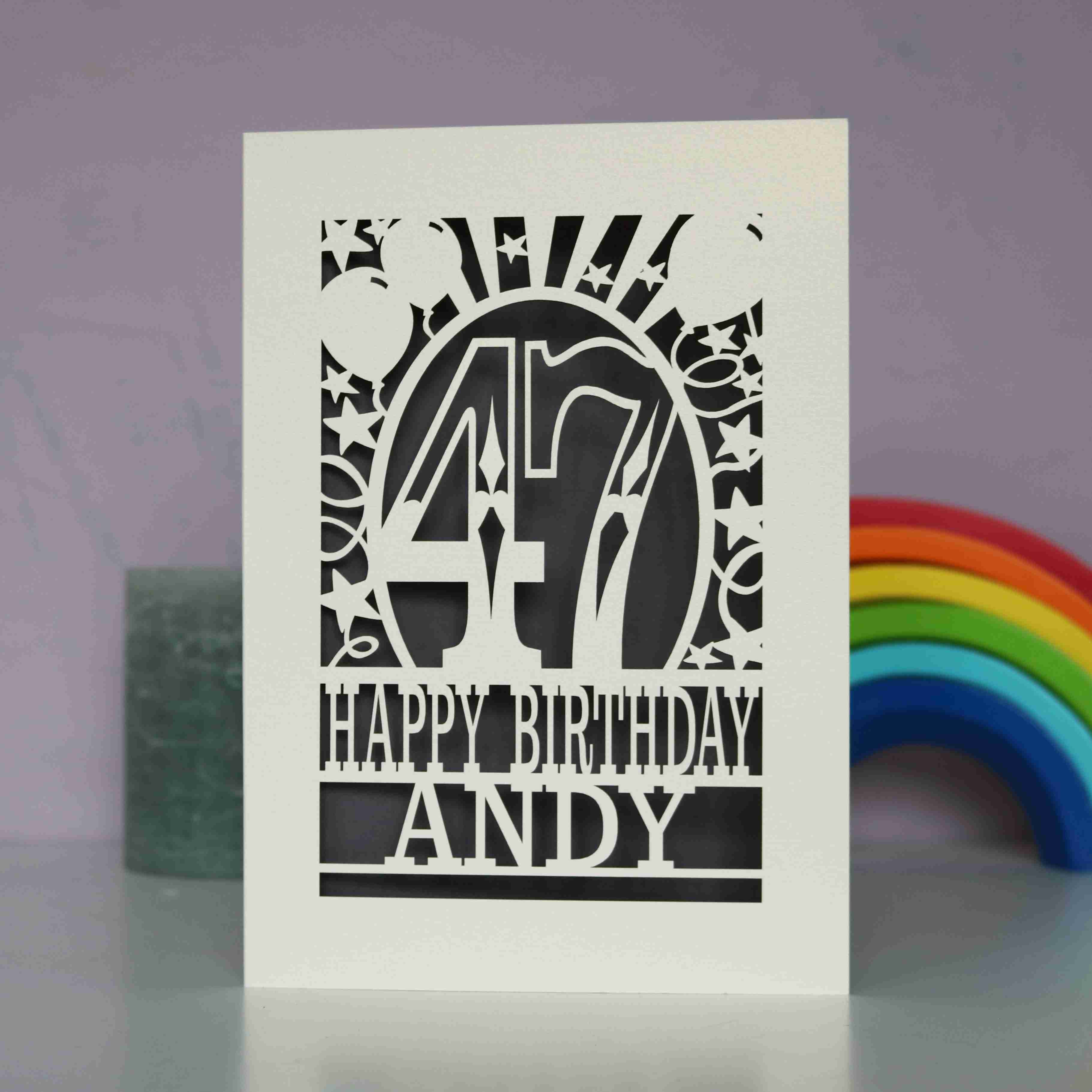 a unique birthday card for partners. Personalised with age and name