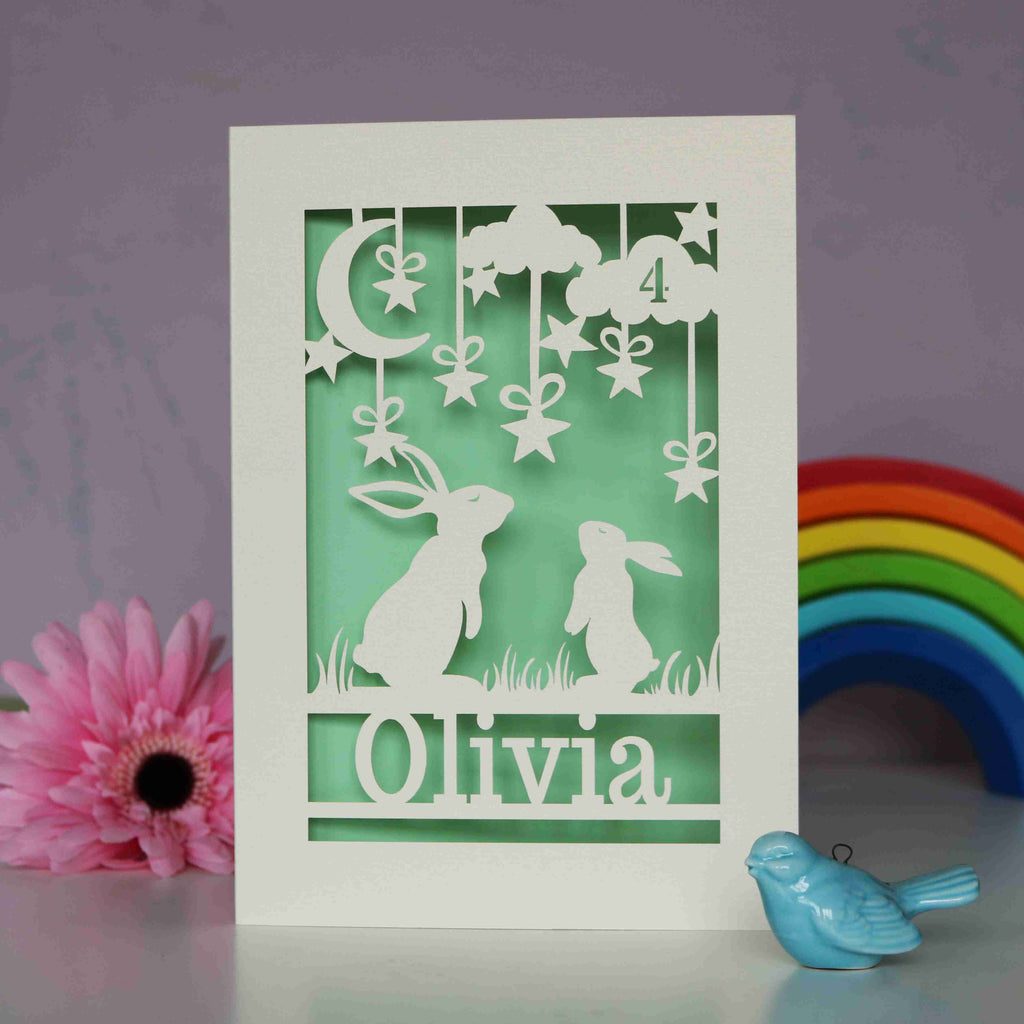 Cream and light green laser cut birthday card for Goddaughter, granddaughter or daughter.