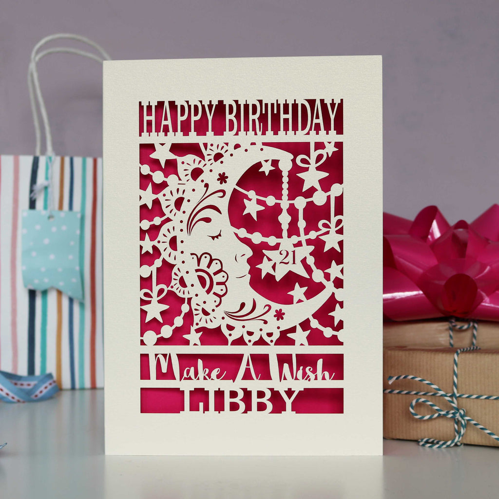 Personalised Moon Birthday card with decorative elements 