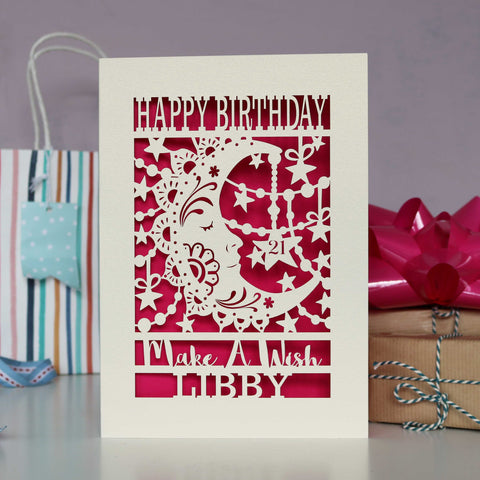 Personalised Papercut Make A Wish Birthday Card - A5 (large) / Shocking Pink