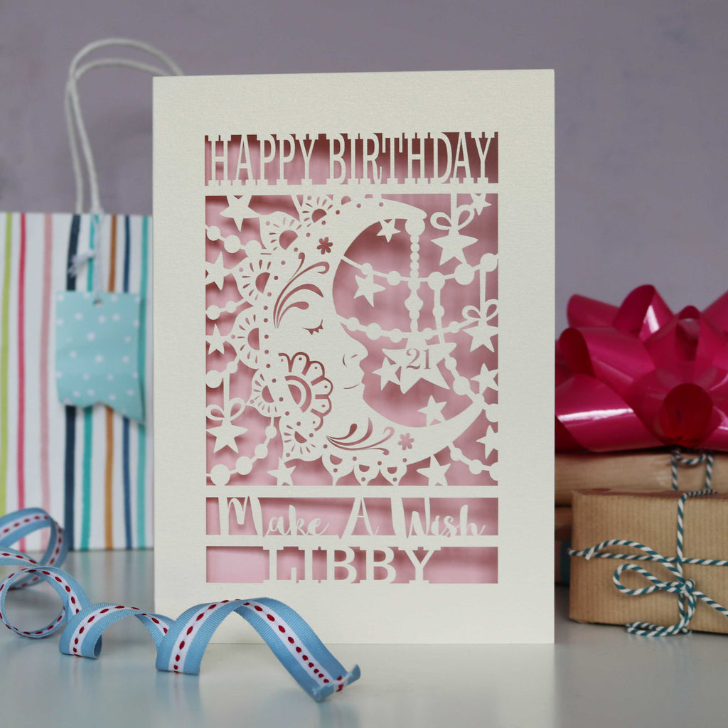 Personalised Moon Birthday card with decorative elements
