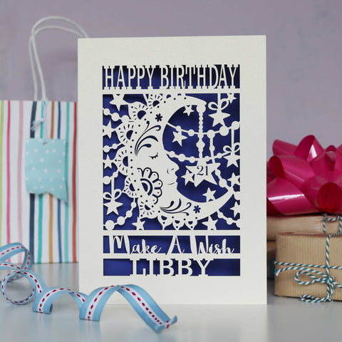 Personalised Papercut Make A Wish Birthday Card - A5 (large) / Infra Violet
