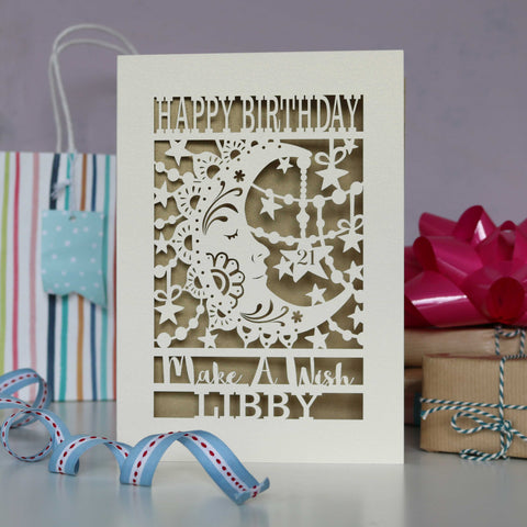 Personalised Papercut Make A Wish Birthday Card - A5 (large) / Gold Leaf