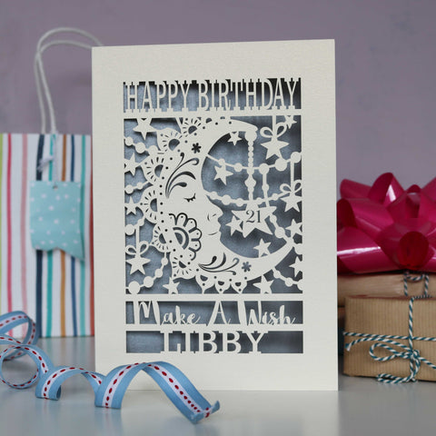 Personalised Papercut Make A Wish Birthday Card - A5 (large) / Silver