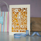 Cream and yellow mermaid birthday card. Personalised and made to order. 