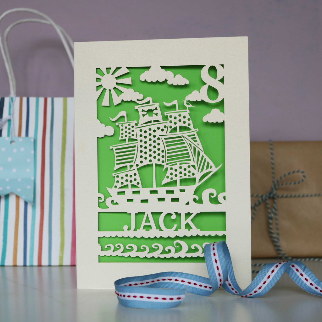 Personalised Papercut Pirate Birthday Card