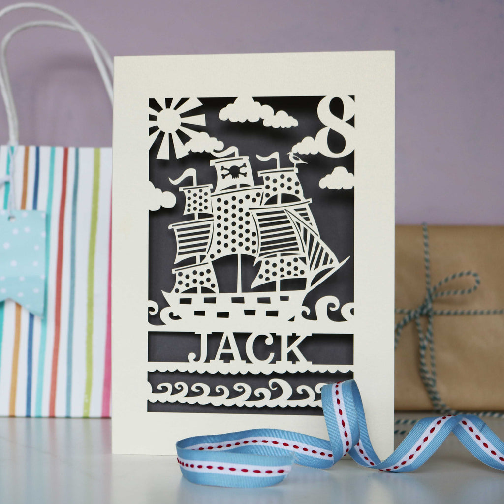 Personalised Papercut Pirate Birthday Card