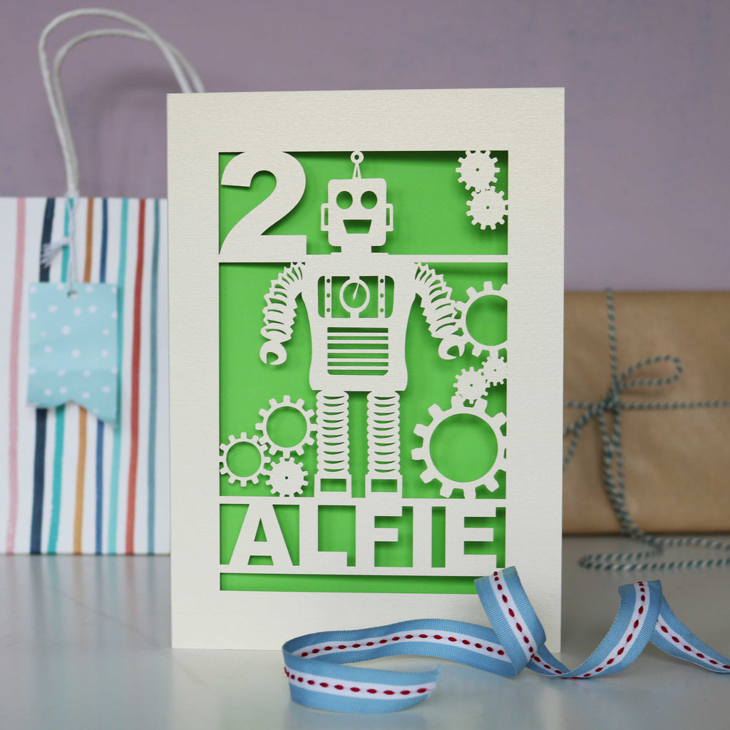 Personalised Papercut Robot Birthday Card